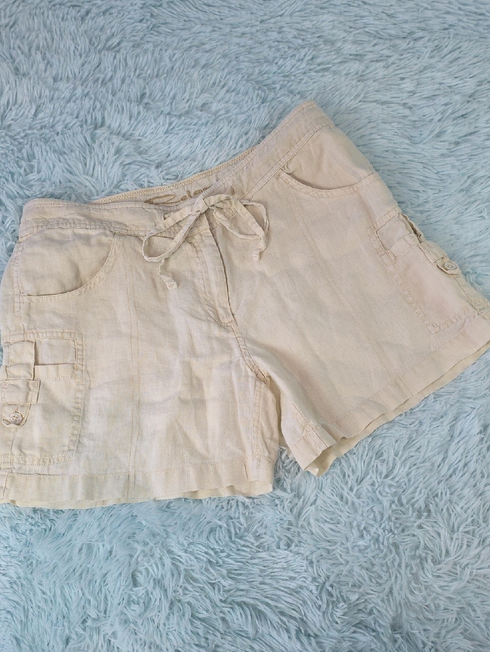 Tommy Bahama Relax Linen Drawstring Cargo Shorts Creamy Light‎ Yellow 6